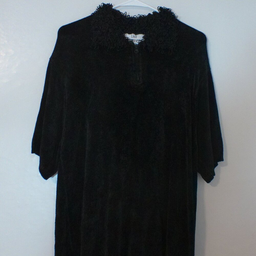 Lisa International Black 1/4 Zip Sweater with Faux Fur Collar – XL
